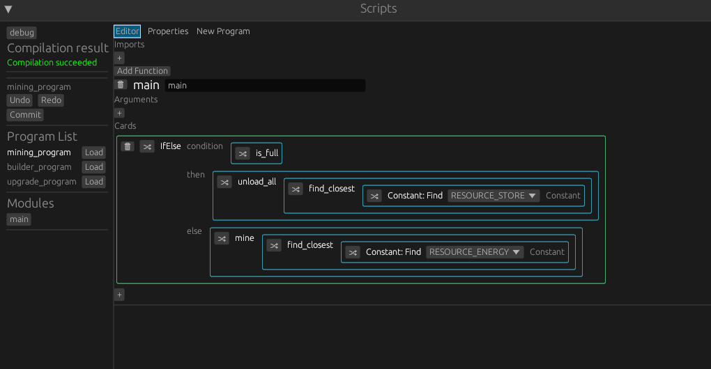 screenshot of the scripting window